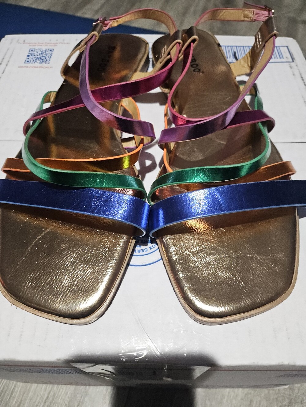 BAMBOO Metallic Multicolor Strappy Flat Sandals